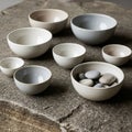 The bowls vary in size, with one containing smooth, rounded pebbles Royalty Free Stock Photo