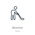 Bowman icon. Thin linear bowman outline icon isolated on white background from hockey collection. Line vector bowman sign, symbol