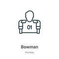 Bowman outline vector icon. Thin line black bowman icon, flat vector simple element illustration from editable hockey concept Royalty Free Stock Photo