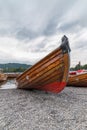 BOWNESS ON WINDERMERE, LAKE DISTRICT/ENGLAND - AUGUST 20 : Rowing Boats Beached at Bowness on Windermere in the Lake District Eng