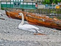 Boats on shore of Lake Windermere Lake District National Park