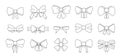 Bows line symbols. Doodle gift bowknots with ribbons different shapes, decorative elements for present packaging or hair