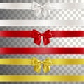 Bows Made of Satin Ribbon in White, Red and Gold Color