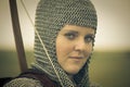 Bows woman / medieval armor / retro split toned Royalty Free Stock Photo