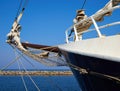 Bowsprit and gathered sail of a large sailing ship Royalty Free Stock Photo
