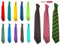 Set of realistic elegant men tie or formal tie for office uniform or various accessory necktie collection for party and event. Royalty Free Stock Photo