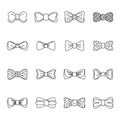 Bowtie ribbon man tuxedo icons set, outline style