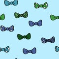 Repeat pattern with blue and green doodle bow ties Royalty Free Stock Photo