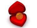 Box as heart with a globe