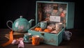 A box of assorted teas and a teapot ai, ai generative, illustration