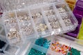 box with beads and pins, spool Royalty Free Stock Photo