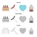 Box with beer, fried sausage, heart of the festival, bavarian cottage. Oktoberfest set collection icons in cartoon