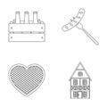 Box with beer, fried sausage, heart of the festival, Bavarian cottage. Oktoberfestset collection icons in monochrome