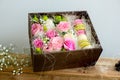 Box with berry spring color macaroons Royalty Free Stock Photo