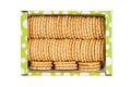 Box of biscuits. Packaging biscuits on a white background. Royalty Free Stock Photo