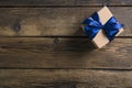 Box with blue ribbon bow gift Royalty Free Stock Photo