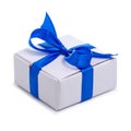 Box with blue ribbon bow gift Royalty Free Stock Photo