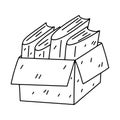 Box with books inside in hand drawn doodle style. Bookcrossing concept vector illustration. Free books to read and