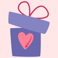 A box with a bow and a heart. Valentine card.