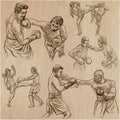 Box. Boxing Sport. Vector collection of boxing positions of some