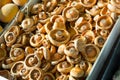 Box of brown champignon mushrooms Royalty Free Stock Photo