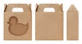 Box brown window Duck shape cut out Packaging template, Empty kraft Box Cardboard isolated white background, Boxes Paper kraft