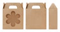 Box brown window Flower shape cut out Packaging template, Empty kraft Box Cardboard isolated white background, Boxes Paper kraft Royalty Free Stock Photo