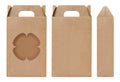 Box brown window Flower shape cut out Packaging template, Empty kraft Box Cardboard isolated white background, Boxes Paper kraft Royalty Free Stock Photo