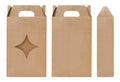 Box brown window Star shape cut out Packaging template, Empty kraft Box Cardboard isolated white background, Boxes Paper kraft