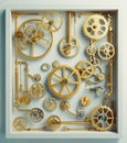 box with bunch golden gears inside