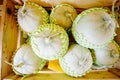 Box of cantalope melons at the farmers market Royalty Free Stock Photo