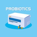 Box of capsules medicines probiotics