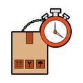 Box carton with chronometer watch isolated icon