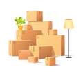 Box Carton, Closed Cardboard Packages Cargo Vector