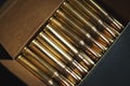 Box with cartridges from a 5.56x45mm rifle Royalty Free Stock Photo