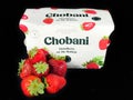 Chobani Strawberry Greek Yogurt on Black Backdrop Royalty Free Stock Photo