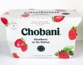 Chobani Strawberry Greek Yogurt on White Backdrop Royalty Free Stock Photo