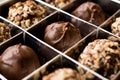 Box of Chocolate Pralines with Hazelnuts. Royalty Free Stock Photo