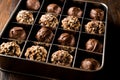 Box of Chocolate Pralines with Hazelnuts. Royalty Free Stock Photo