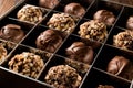 Box of Chocolate Pralines with Hazelnuts. Royalty Free Stock Photo