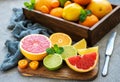 Box with citrus fresh fruits Royalty Free Stock Photo