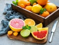 Box with citrus fresh fruits Royalty Free Stock Photo