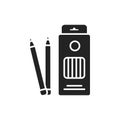 Box colored pencils black glyph icon. Tools for drawing concept. School supplies. Sign for web page, mobile app, banner, social Royalty Free Stock Photo