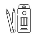 Box colored pencils black line icon. Tools for drawing concept. School supplies. Sign for web page, mobile app, banner, social Royalty Free Stock Photo