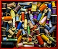 Box with colored threads for sewing Royalty Free Stock Photo