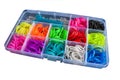 Box with colorful rubber bands for rainbow loom Royalty Free Stock Photo