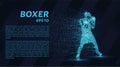 The box consists of the particles. Boxer consists of dots and circles. Blue boxer stands in a rack on a dark background