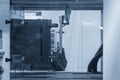 The box container part gripping by vacuum robotic system from injection process