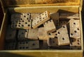 Vintage domino game with wooden pieces in a box Royalty Free Stock Photo