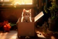 Box Conundrum: The Curious Cat\'s Quest Royalty Free Stock Photo